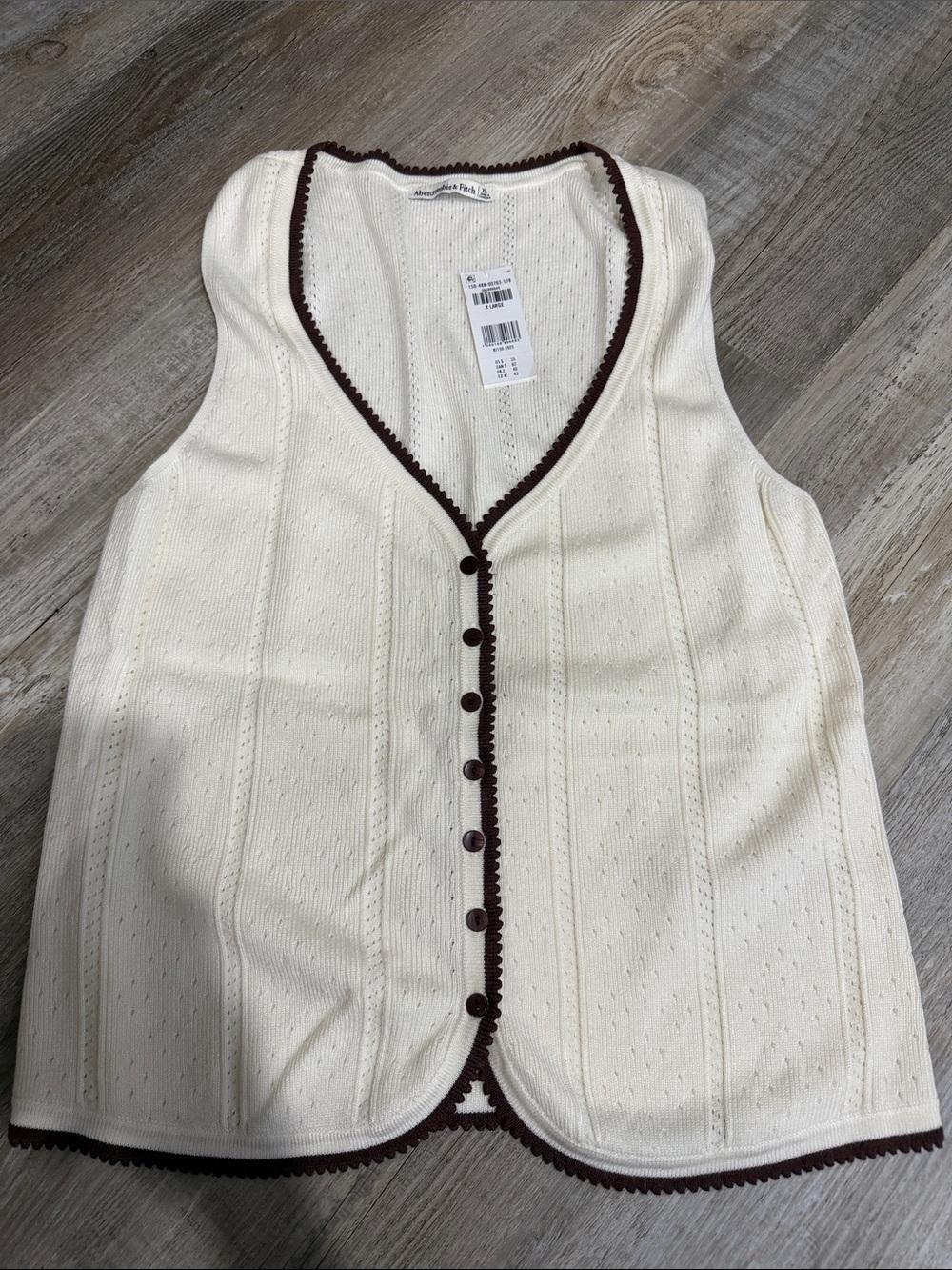 Abercrombie & Fitch Cream Button-Front Knit Vest with Brown Trim